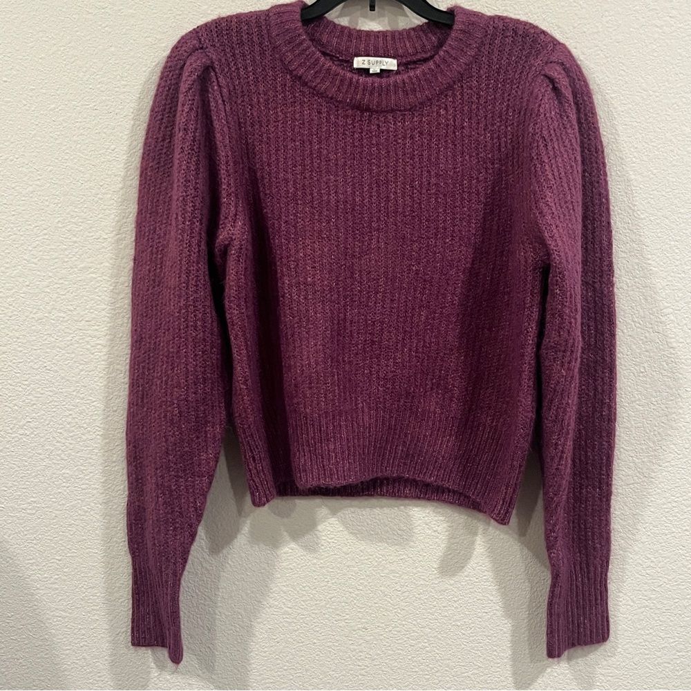 Z Supply size medium purple pink knit sweater puff sleeve wool blend medium